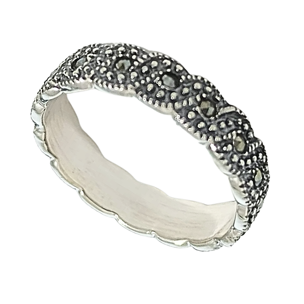 Anel de Prata com Marcassitas Meia Aliança Trançada Inteiriça