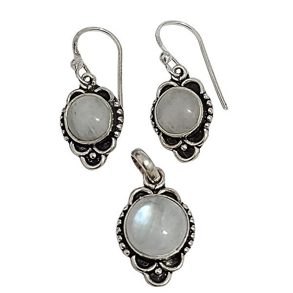 Conjunto de Prata com Pedra da Lua Natural Ratifha