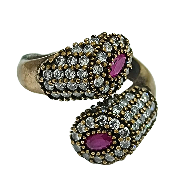 Anel de Prata Turca Entrelace Rubi