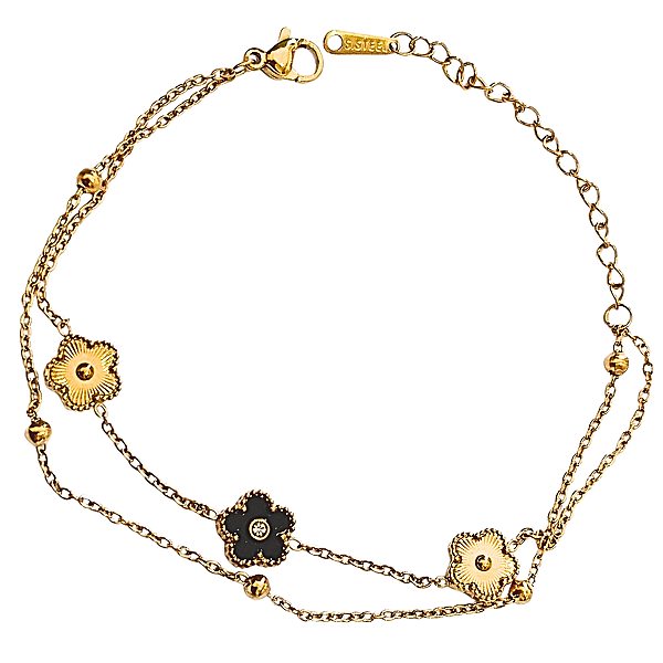 Pulseira Feminina de Aço com Ouro 18K Dupla Flower Basic