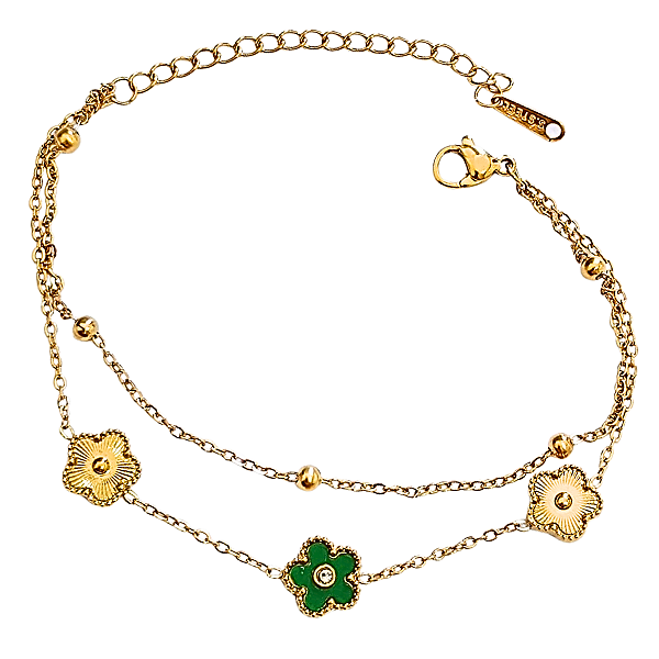 Pulseira Feminina de Aço com Ouro 18K Dupla Flower Lucky