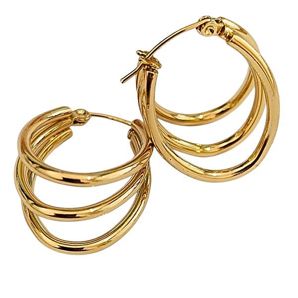 Brinco Argola Oval de Aço com Ouro 18K Três Amores