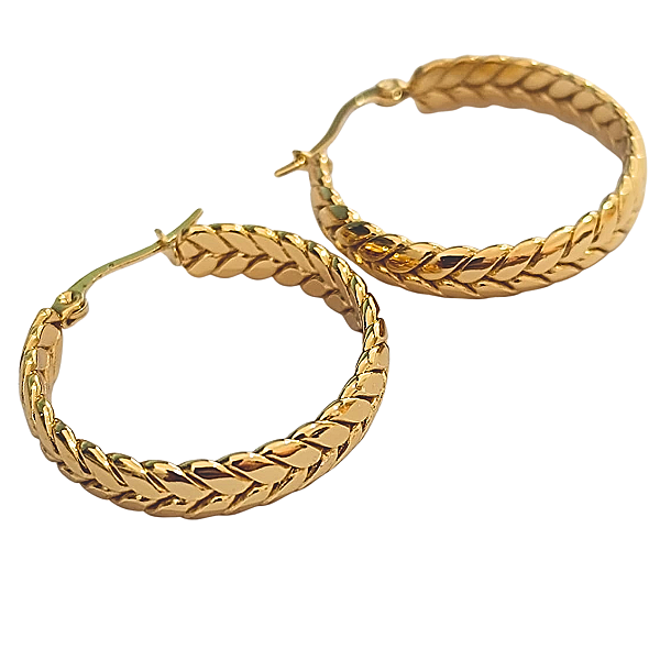 Brinco Argola de Aço com Ouro 18K Trigo 2,9 cm