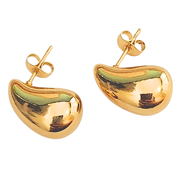 Brinco Gota Dourada de Aço com Ouro 18K Antialérgico