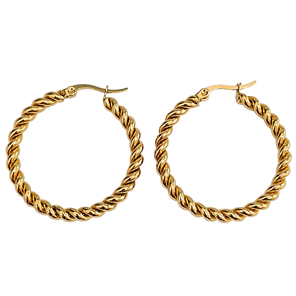 Brinco Argola Dourada em Aço Cirúrgico com Ouro 18K Fio Torcido - 3,3 cm