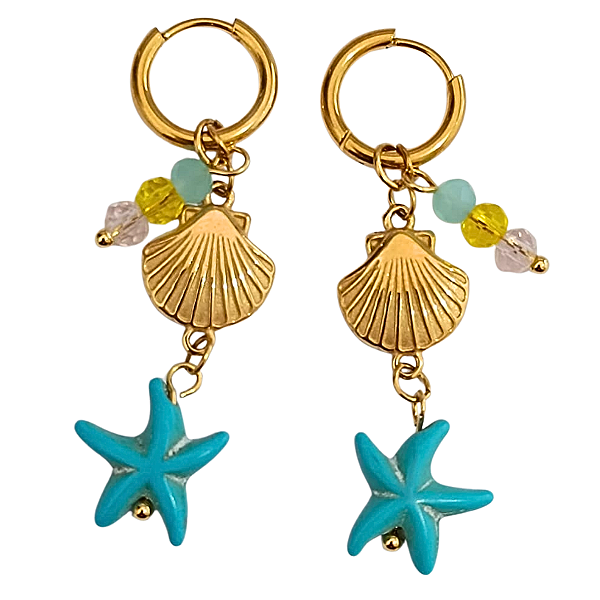 Brinco Argolinha Click Fundo do Mar em Aço Cirúrgico com Ouro 18K