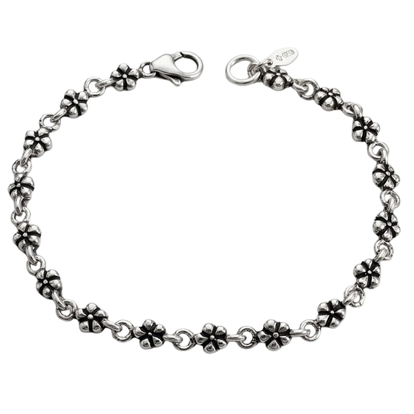 Pulseira Prata Bali Florzinhas 18cm