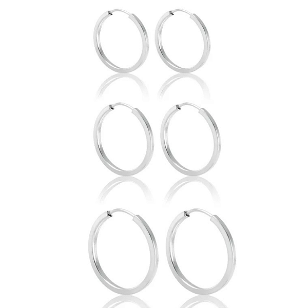 Trio Argola Quadrada Prata Fio Quadrado 17, 14 e 12mm | Essencial