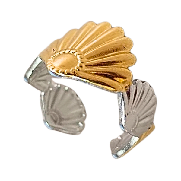 Anel de Aço Cirúrgico e Ouro 18K Conchas do Mar - Ajustável