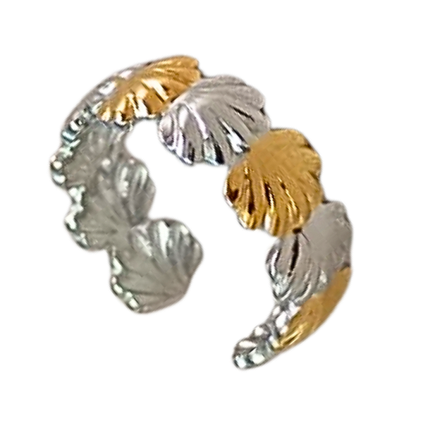 Anel de Aço Cirúrgico e Ouro 18K Conchas do Mar Delicate - Ajustável
