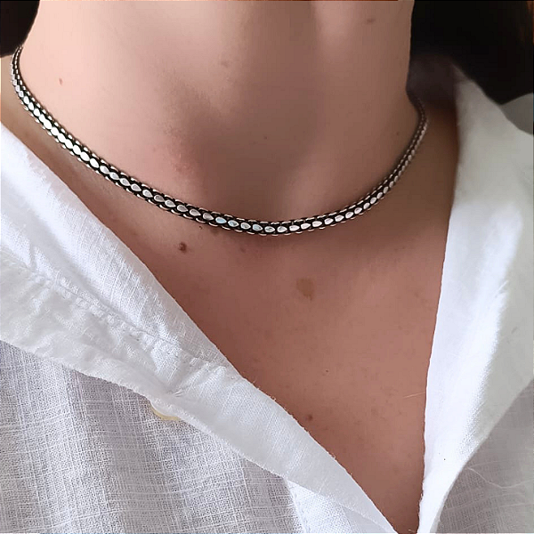 Choker Pikun Espelhado Prata de Bali