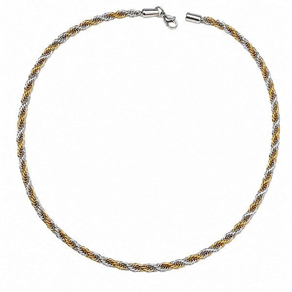 Cordão Baiano Aço com Ouro 2 Cores 45 cm