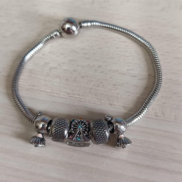 Pulseira de Aço com Berloques Minhas Meninas