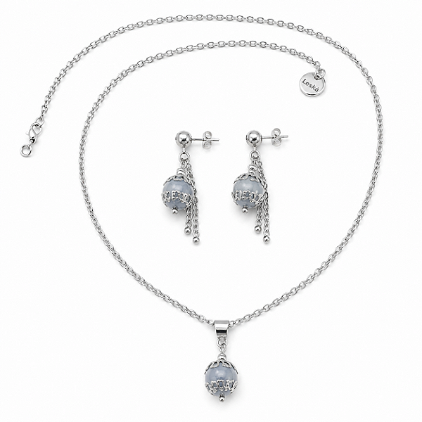 Conjunto Brinco e Colar Aço Bali Serenity Pedra Natural