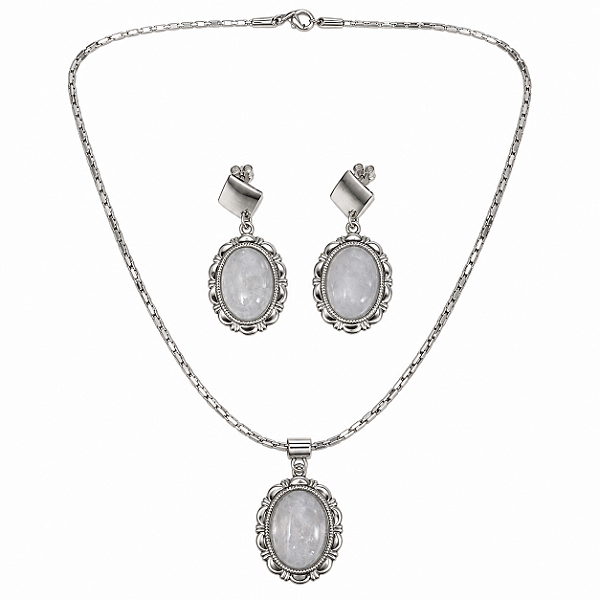Conjunto Aço Bali com Pedra Natural Quartzo Rutilado