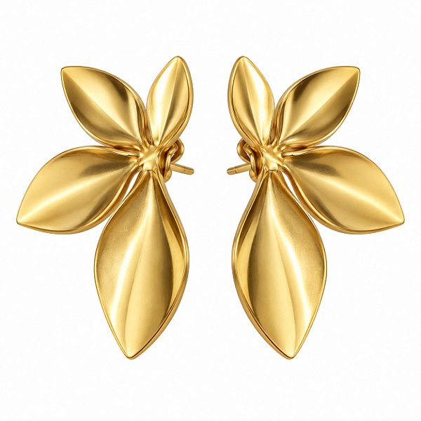 Brinco Folhas de Aço Cirúrgico com Ouro 18k