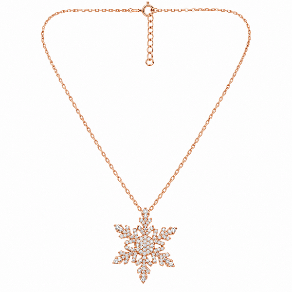 Colar Floco de Neve de Prata com Ouro Rosé