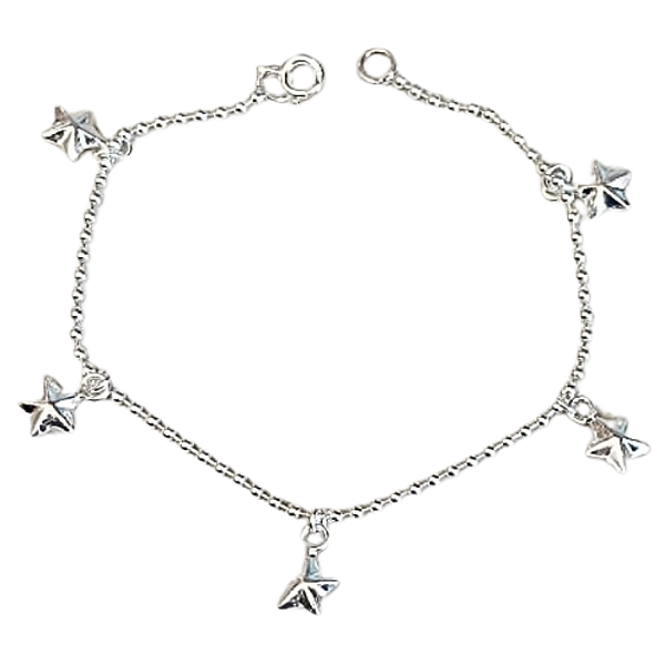 Pulseira Diamantada de Prata 925 com Pendentes de Estrelinhas