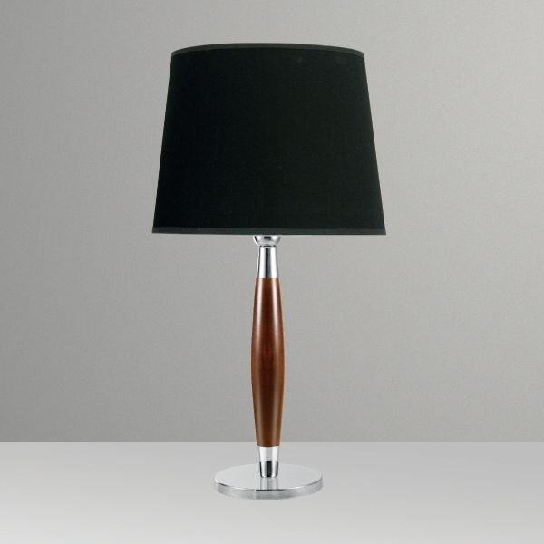 Abajur Rústico Madeira Maciça Cúpula Preta Tecido Bivolt 63cm de Altura Hampton Golden Art E-27 M029 Escritórios e Quartos