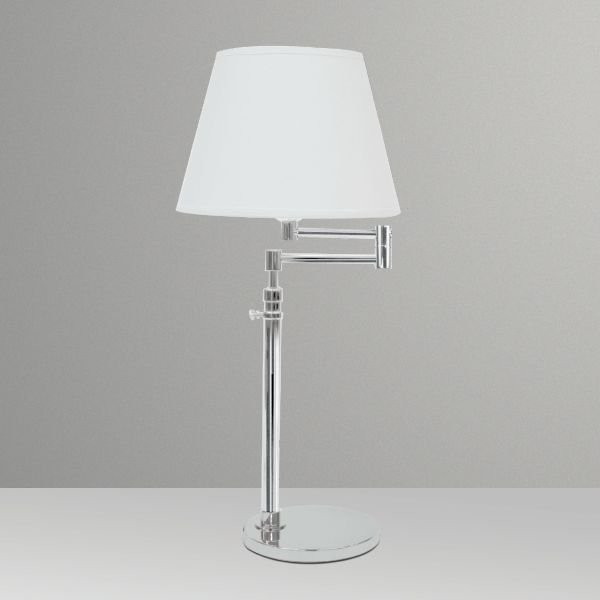 Abajur Alumínio Cromado Braço Articulado Cúpula Tecido Bivolt 60cm de Altura Golden Art E-27 M039 Cabeceiras e Salas