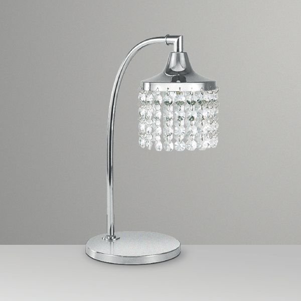 Abajur Luminária Mesa Cromado Cúpula Cristal Bivolt Estudo 30cm de Altura Francis Golden Art G9 M067 Cabeceiras e Mesas