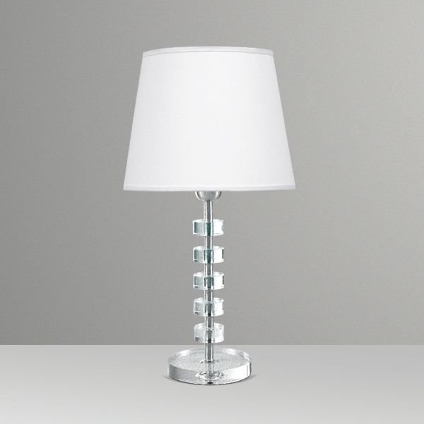 Abajur Decorativo Cristal Intercalado Cúpula Tecido Bivolt 50cm de Altura Elos Golden Art E-27 M086 Quartos e Salas