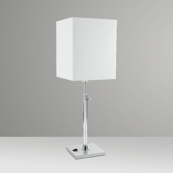 Abajur Telescópico Alumínio Cromado Cúpula Quadrada Tecido Bivolt 55cm de Altura Golden Art E-27 M605 Quartos e Salas