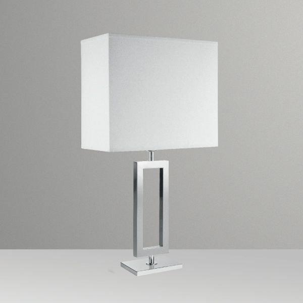 Abajur Alumínio Cromado Retangular Cúpula Tecido Bivolt 60cm Golden Art E-27 M631-ME Mesas e Salas