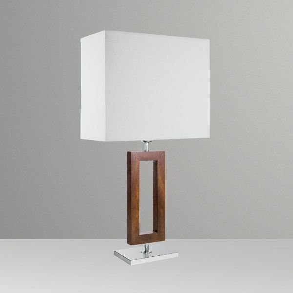 Abajur Rústico Decorativo Retangular Madeira Cúpula Tecido Bivolt 60cm de Altura Golden Art E-27 M631-MA Quartos e Salas