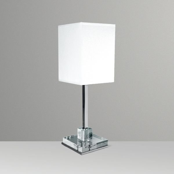 Abajur Palito Vidro Transparente Tubo Quadrado Cúpula Tecido Bivolt 47cm de Altura Golden Art E-27 M679 Mesas e Quartos