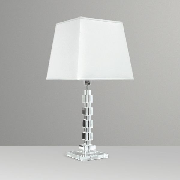 Abajur Cubos Vidro Cristal Alternados Cúpula Tecido Bivolt 71cm de Altura Golden Art E-27 M681 Cabeceiras e Salas