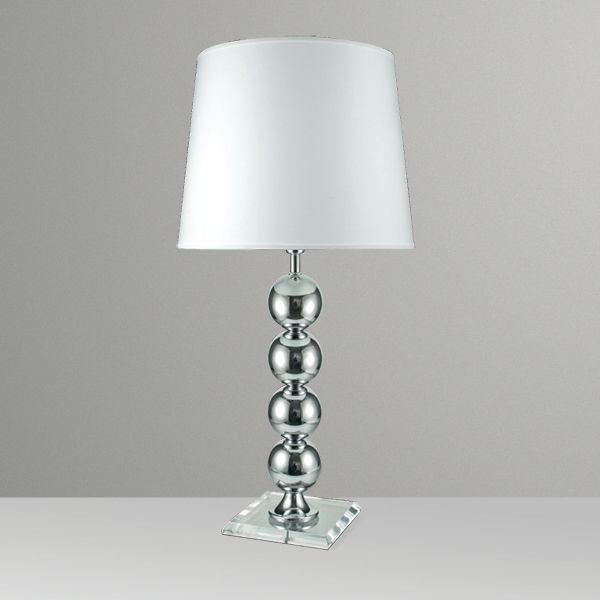 Abajur Alumínio Cromado 4 Bolas Cúpula Cônica Tecido Bivolt 86cm de Altura Golden Art E-27 M746 Quartos e Salas