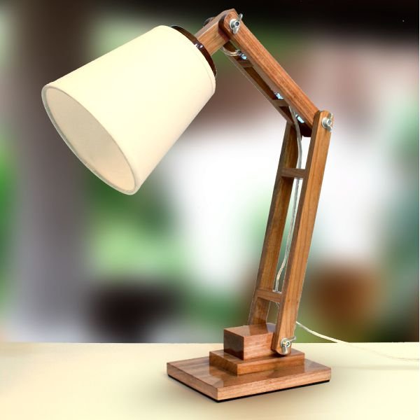 Abajur Rústico Luminária de Mesa Madeira Articulado Cúpula Bivolt 45cm de Altura Golden Art E-27 M753 Cabeceiras e Mesas