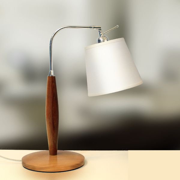 Abajur Rústico Luminária de Mesa Madeira Cúpula Tecido Bivolt 44cm de Altura Village Golden Art E-27 M754 Quartos e Salas