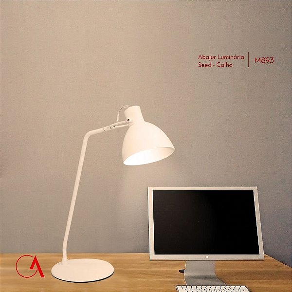 Abajur Luminária de Mesa Calha Alumínio Branco Bivolt Estudo 63cm de Altura Seed Golden Art E-27 M893 Mesas e Salas