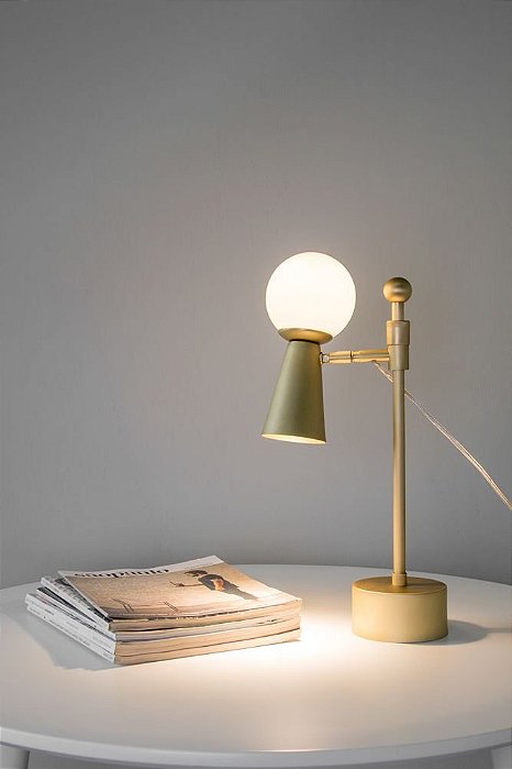 Abajur Golden Art Pivô - Luminária de mesa 2 focos de luz e regulagem de altura. Escolha a cor