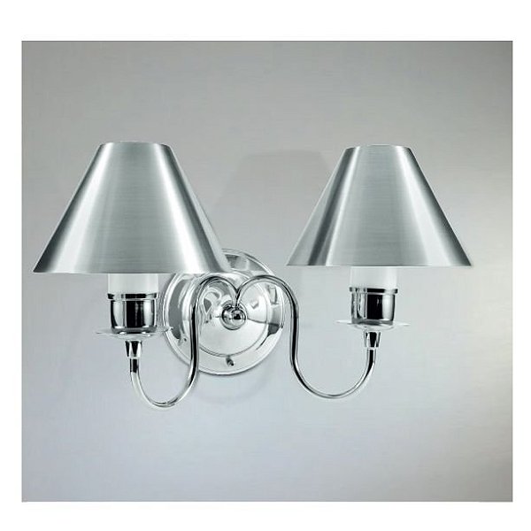 Arandela Interna Dupla Inox Cromada Cúpula Cônica Fosca 15x06 Los Angeles Golden Art E-27 P319/2 Quartos e Salas