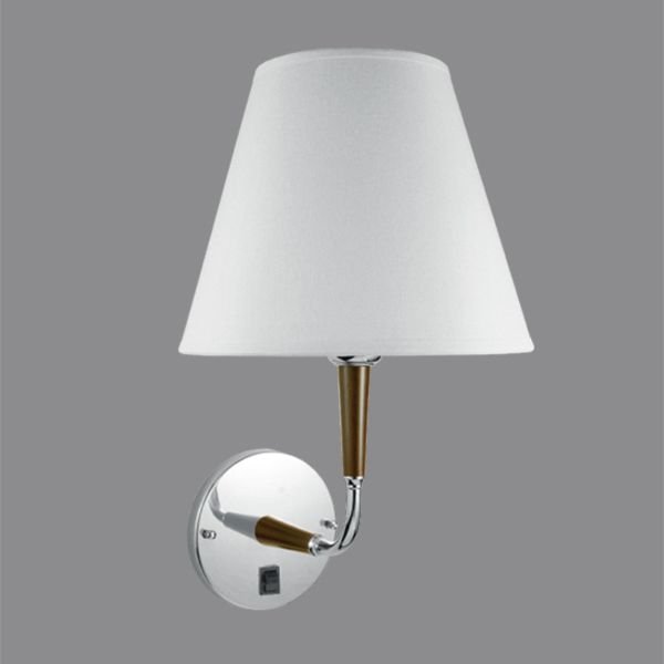 Arandela Interna Cromada c/Interruptor Cúpula Tecido Braço Madeira Golden Art E-27 P352 Corredores e Salas