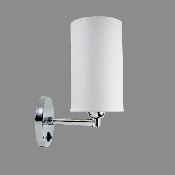 Arandela Interna Cromada c/ Interruptor Cúpula Cilíndrica Tecido 12x12x20 Golden Art P356 Corredores e Quartos