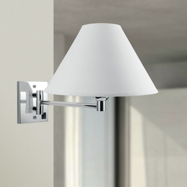 Arandela Interna Articulada Cromada Cúpula Cônica Tecido 27x9 Golden Art E-27 P360 Quartos e Salas