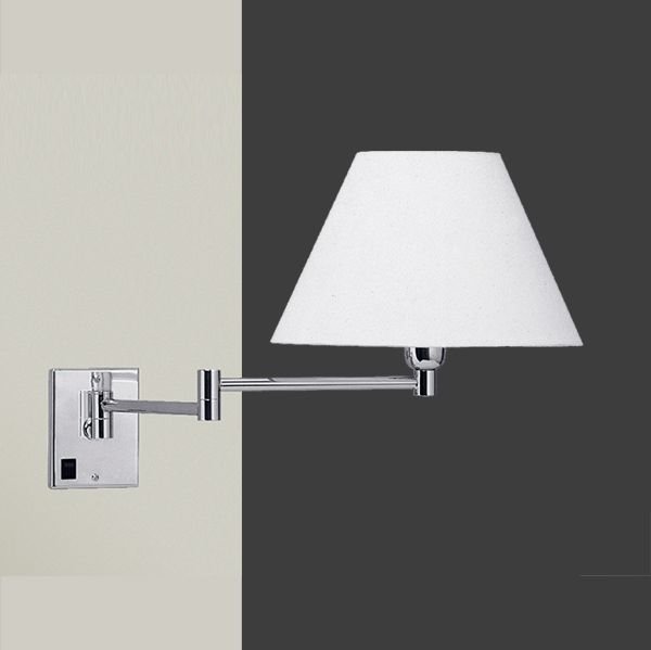 Arandela Interna Articulada Pirâmide Cromada Cúpula Branca Tecido Golden Art E-27 P362 Cabeceiras e Salas