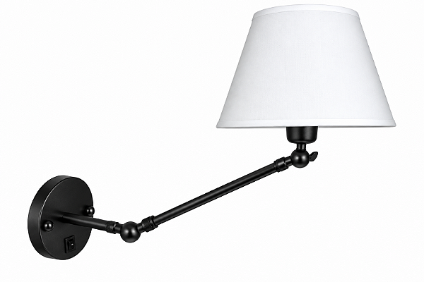(Pintura) Arandela Angle Golden Art P470PI Articulada Metal Cupula Tecido 50cm 1x Lâmpada E27 Bivolt Quartos e Escritórios