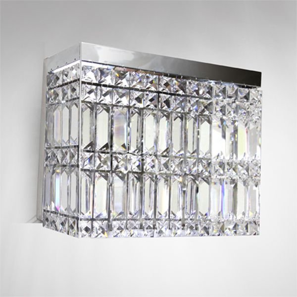 Arandela Interna Retangular Cristal Asfour Transparente Lapidado 30x10 Laila Golden Art G9 P922 Quartas e Salas