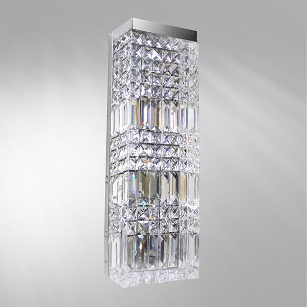 Arandela Retangular Cristal Asfour Lapidado Luminária Alumínio Cromado 15x10 Laila Golden Art P923 Quartos e Salas