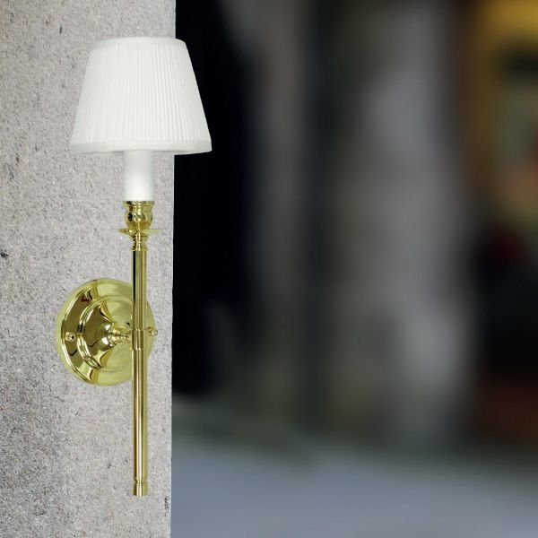 Arandela Interna Vintage Dourada Cúpula Tecido Seda Plissada 14x09 Tocheiro Golden Art E-27 P950 Corredores e Salas