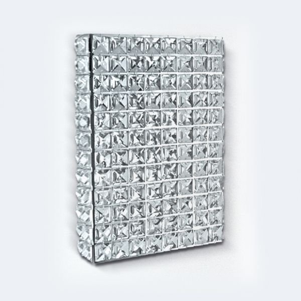 Arandela Interna Retangular Painel Cristal Asfour Transparente Alumínio 29x20 Golden Art G9 PC001 Banheiros e Quartos