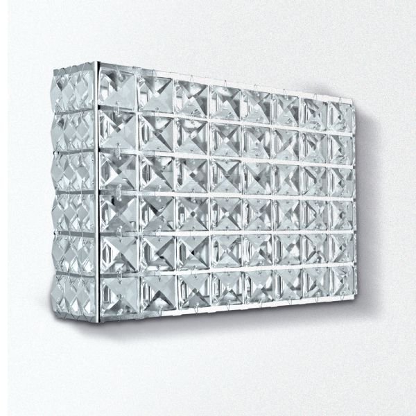 Arandela Retangular Cristal Asfour Luminária Alumínio Cromado 15x20 Golden Art G9 PC002 Corredores e Salas