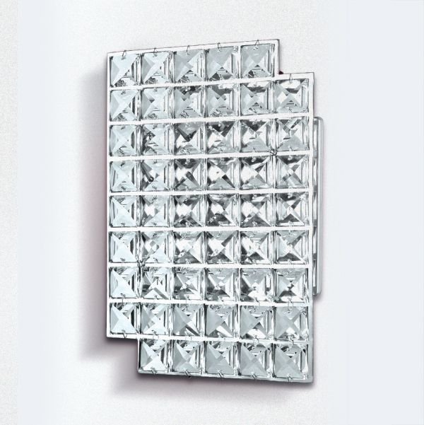 Arandela Painel Retangular Cristal Asfour Transparente 22x15 Golden Art G9 PC004 Quartos e Salas