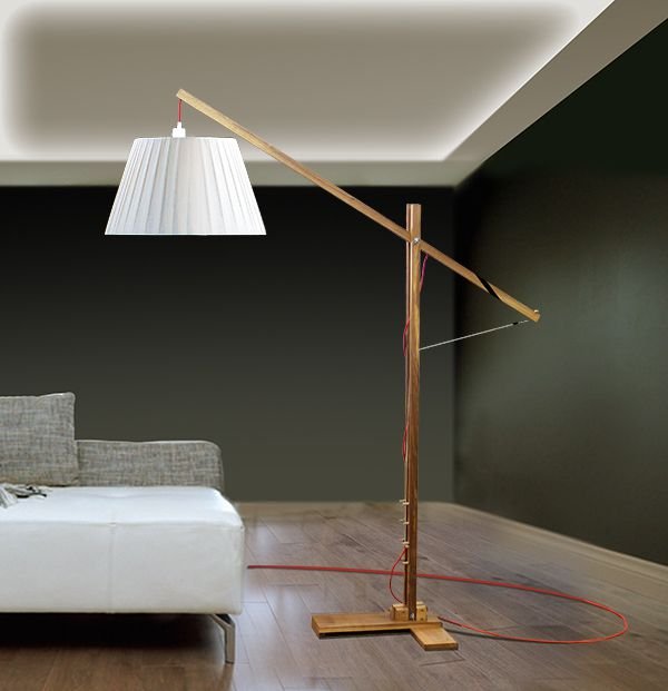 Coluna Luminária de Chão Rústica Ajustável Madeira Maciça Bivolt 1,70m de Altura Grua Golden Art E-27 C660 Salas e Hall