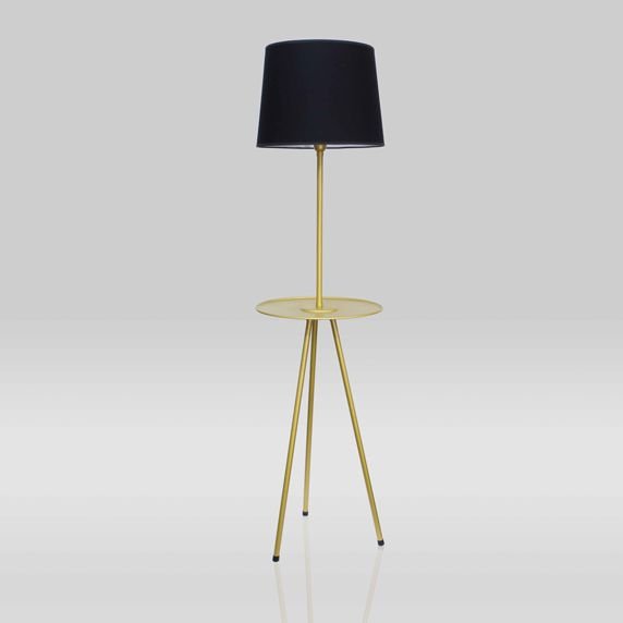 Coluna Tripé Tubular Dourado Alumínio Cúpula Tecido Bivolt 1,63m de Altura Tree Golden Art E-27 C787M Salas e Hall